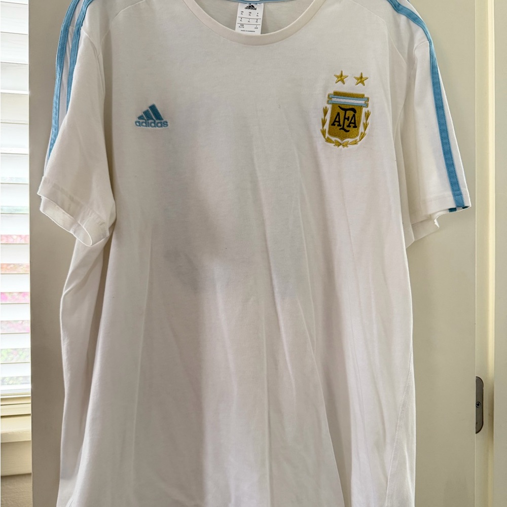 Adidas White Tee with Light Blue Accents